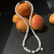 Choker Natural Pearls with Larimar